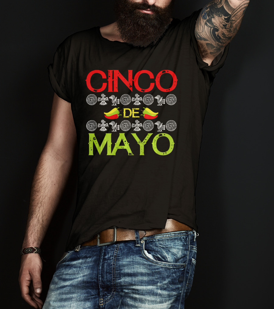 CINCO DE MAYO Mexican Festival Icons With Peppers T-Shirt