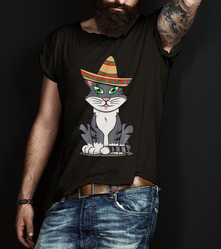 Cinco De Mayo Cat Happy With Sombrero T-Shirt