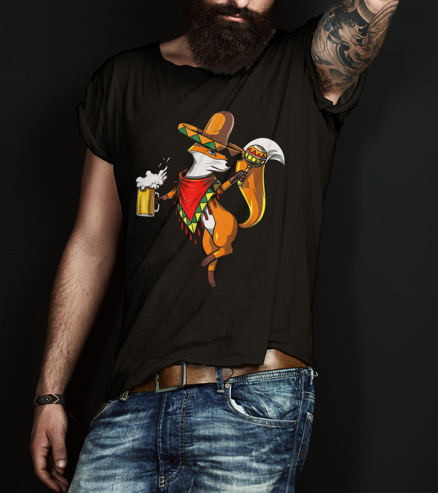 Fox Cinco De Mayo Sombrero Fiesta Beer Fox T-Shirt
