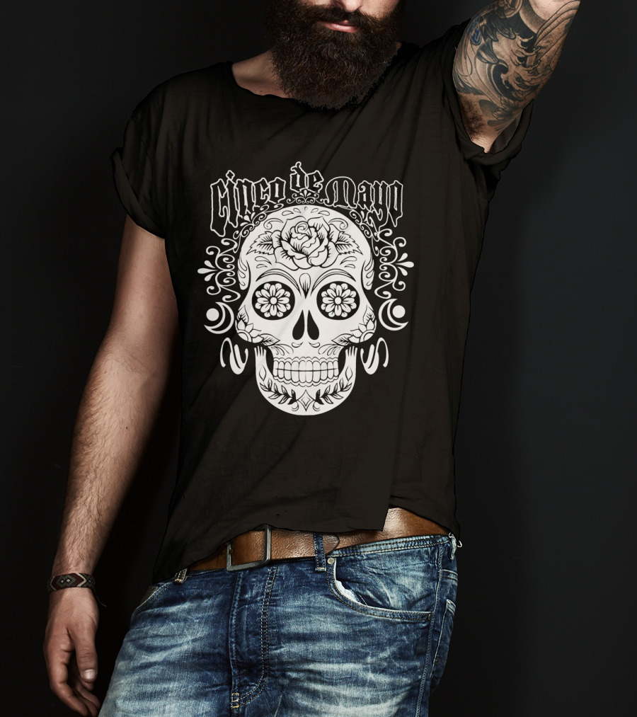 Cinco De Mayo Sugar Skull With Floral Decorations T-Shirt