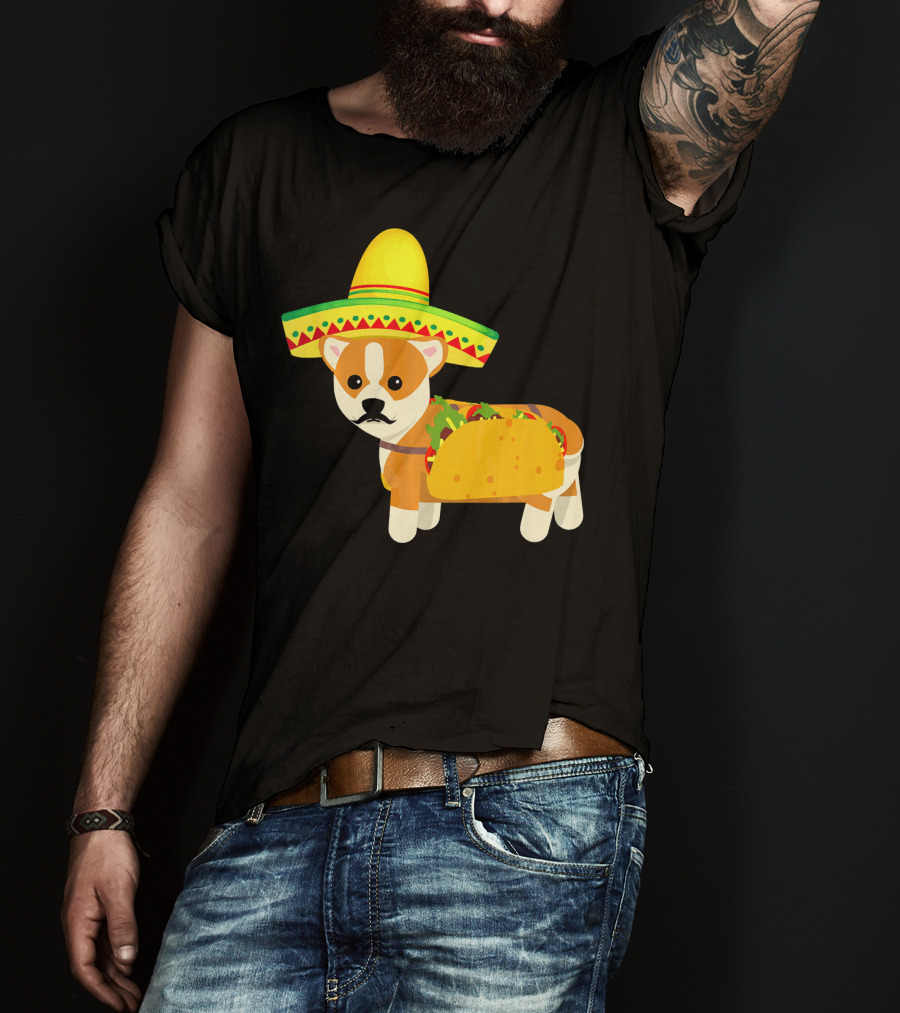 Funny Mexican Corgi In Sombrero Taco Cinco De Mayo T-Shirt