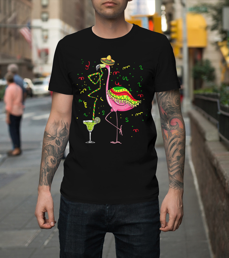 Cinco De Mayo Pink Flamingo Sombrero Margarita T-Shirt