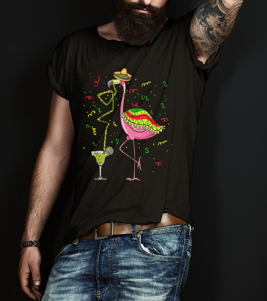 Cinco De Mayo Pink Flamingo Sombrero Margarita T-Shirt