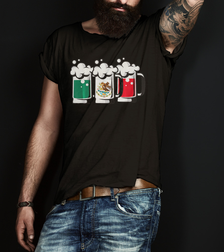 Mexican Flag Beer Glasses Cinco De Mayo T-Shirt
