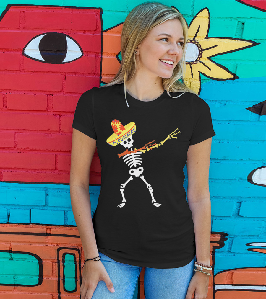 Cinco De Mayo Sombrero Dabbing Skeleton Skull T-Shirt