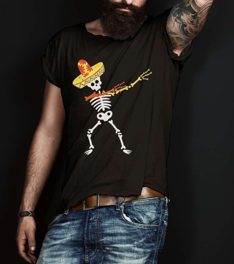 Cinco De Mayo Sombrero Dabbing Skeleton Skull T-Shirt