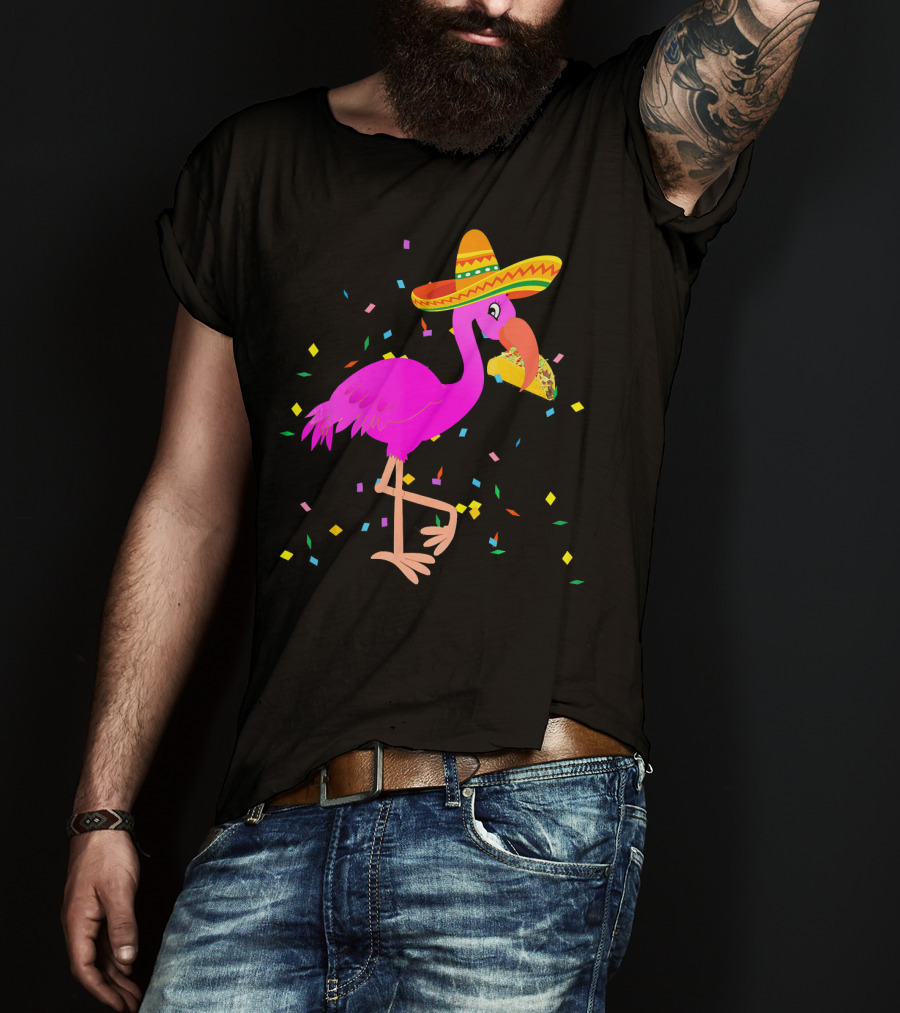 Pink Flamingo Sombrero Taco Mexican Cinco Fiesta T-Shirt