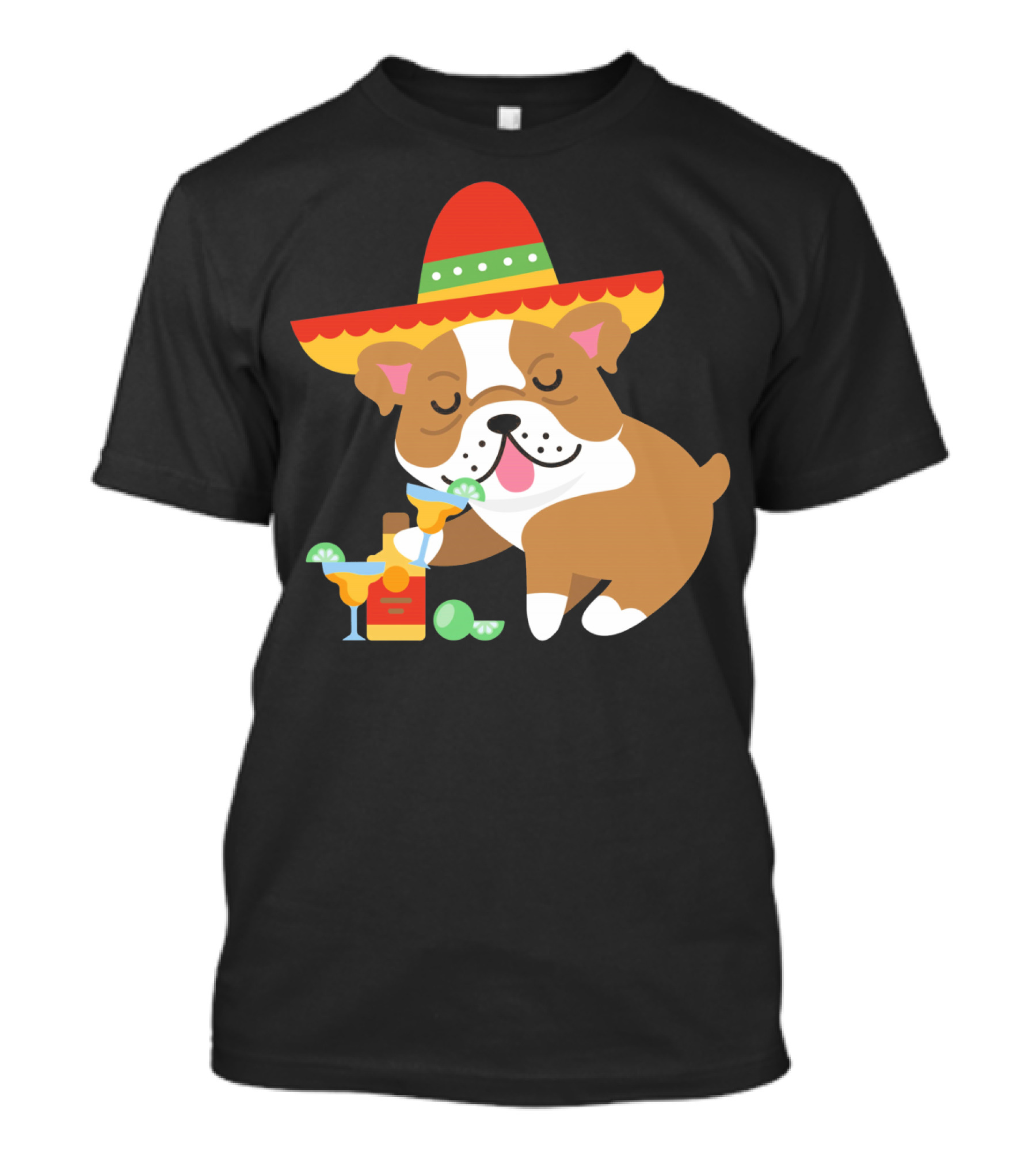 Bulldog Margarita Funny Mexican Sombrero Dog Cinc Party T-Shirt