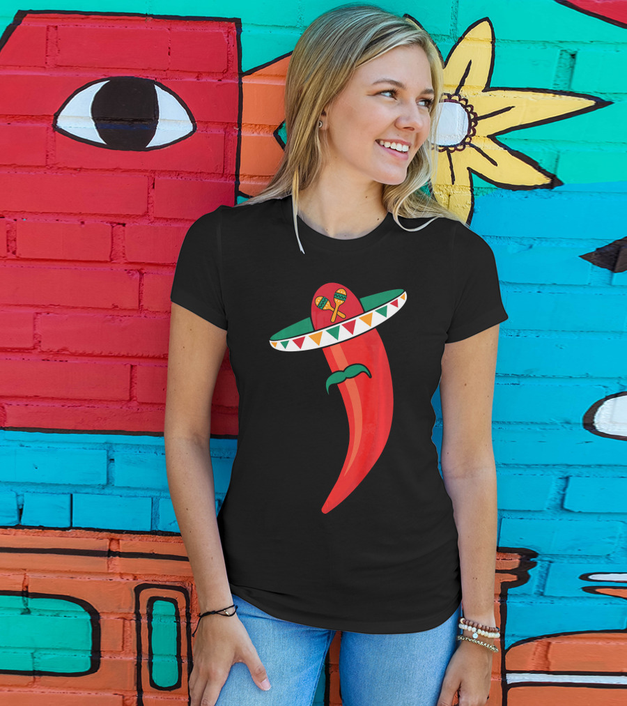 Sombrero Mustache Chili Pepper With Maracas T-Shirt