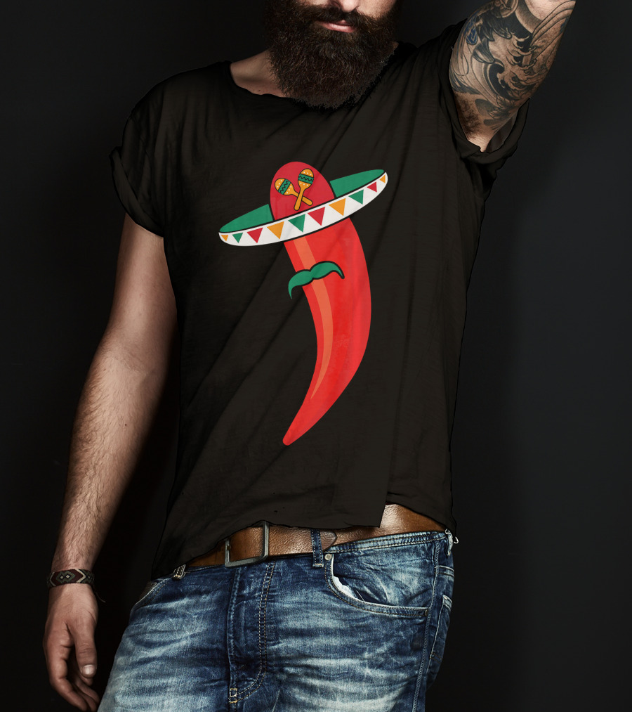Sombrero Mustache Chili Pepper With Maracas T-Shirt