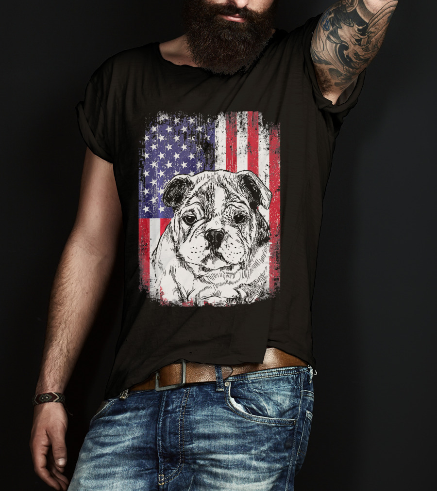 Patriotic American Flag Bulldog T-Shirt