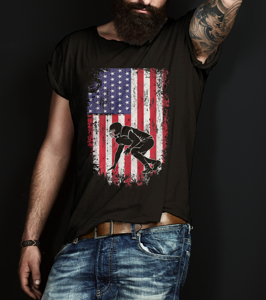 Football Lineman American Flag Vintage Grunge T-Shirt
