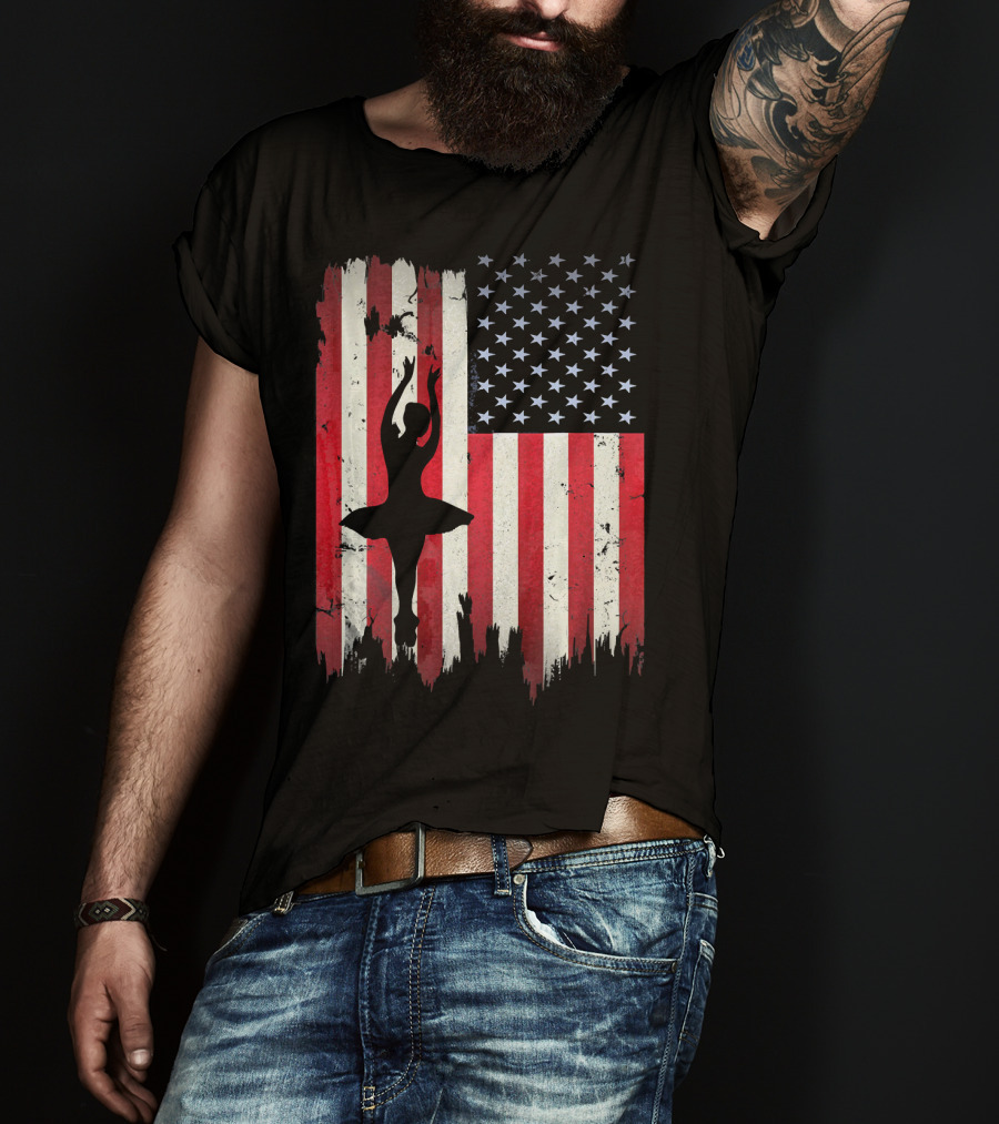 Ballerina Silhouette With American Flag Ballet USA T-Shirt