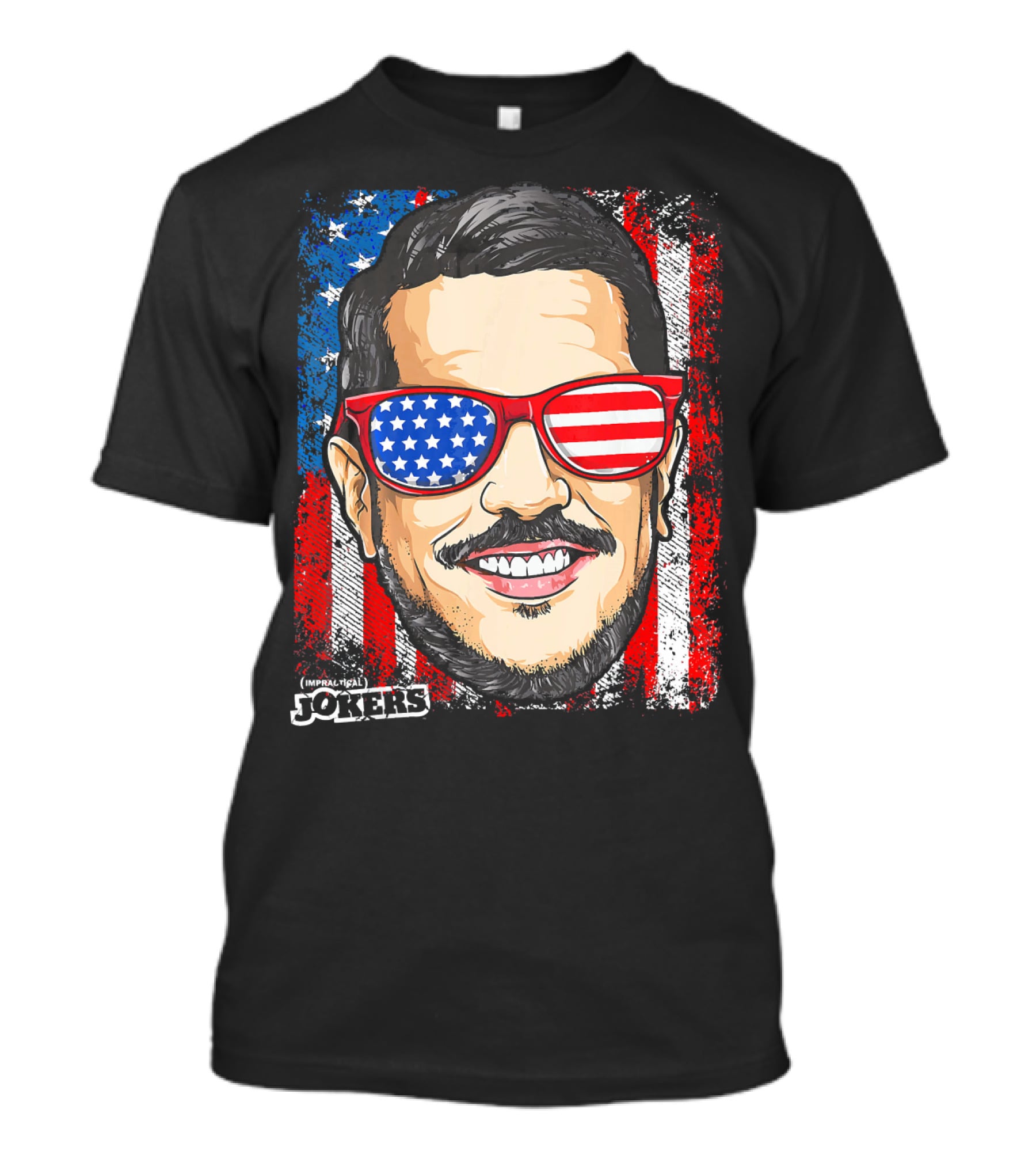 Impractical Jokers Patriotic Sal American Flag Sunglasses And Smiling Face T-Shirt