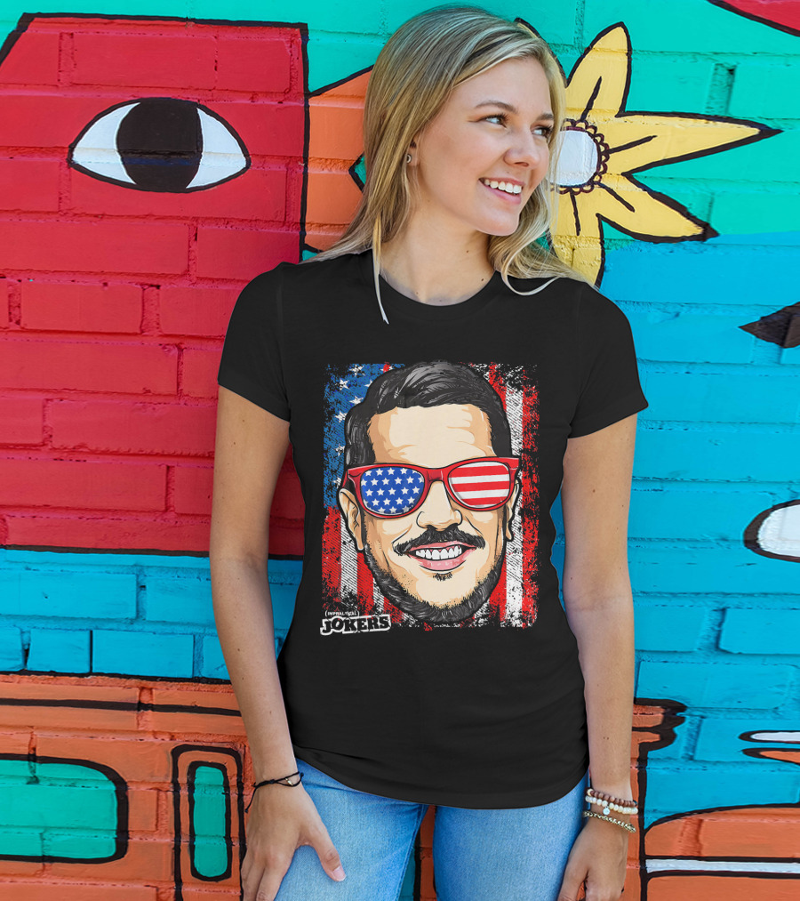 Impractical Jokers Patriotic Sal American Flag Sunglasses And Smiling Face T-Shirt