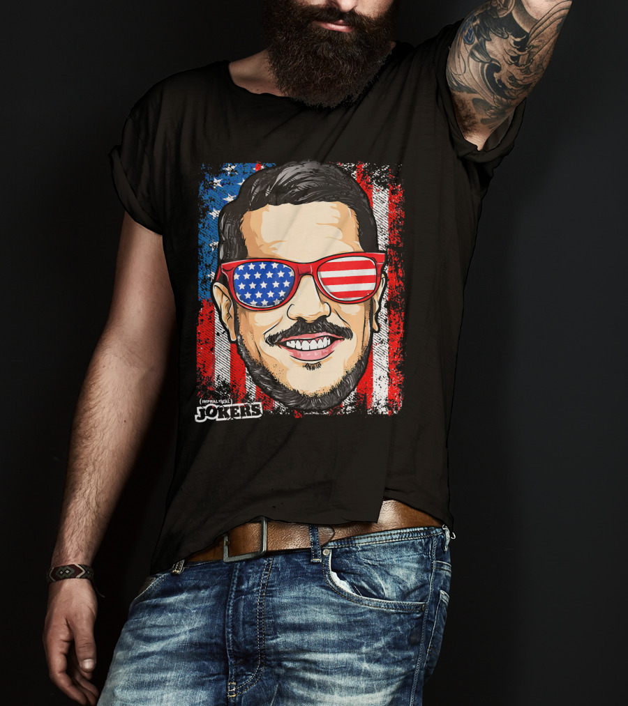 Impractical Jokers Patriotic Sal American Flag Sunglasses And Smiling Face T-Shirt