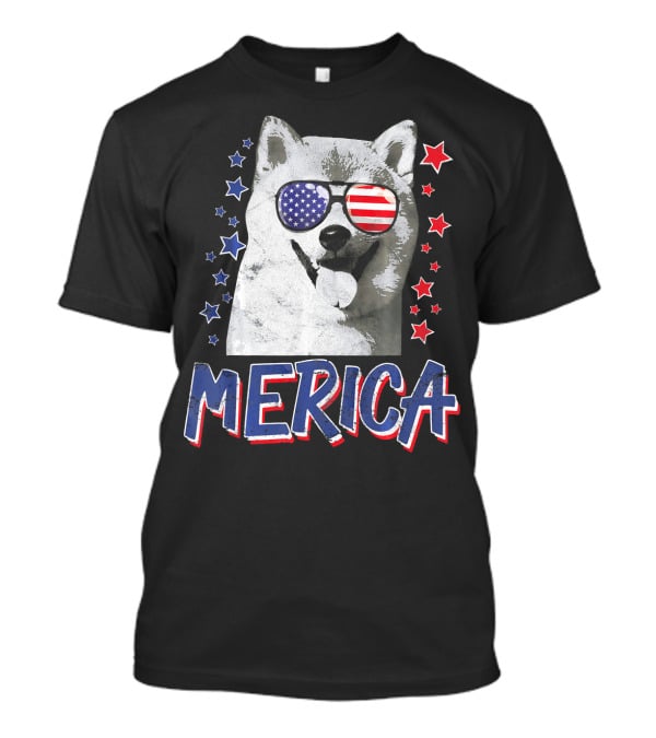 Merica Shiba Inu Dog Patriotic USA Stars And Stripes Sunglasses T-Shirt