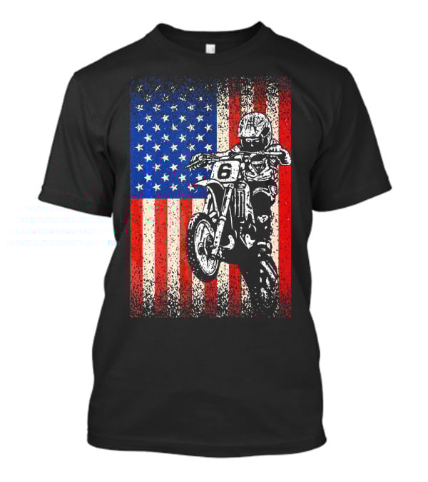 Dirt Bike American Flag Motocross Biker Number 6 T-Shirt