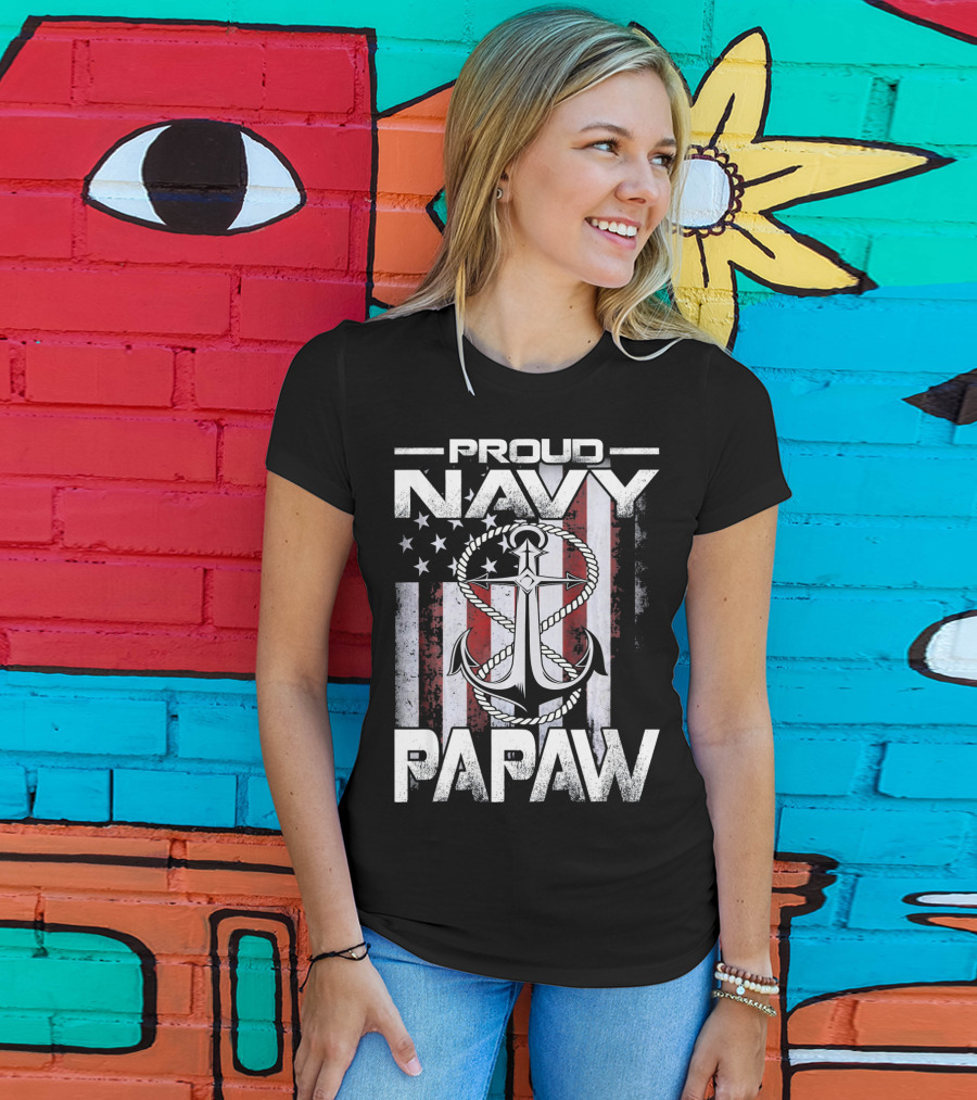 Proud Navy Papaw American Flag Anchor USA T-Shirt
