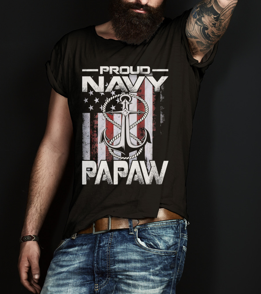 Proud Navy Papaw American Flag Anchor USA T-Shirt