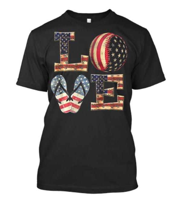 LOVE USA Baseball Softball Flip Flops T-Shirt