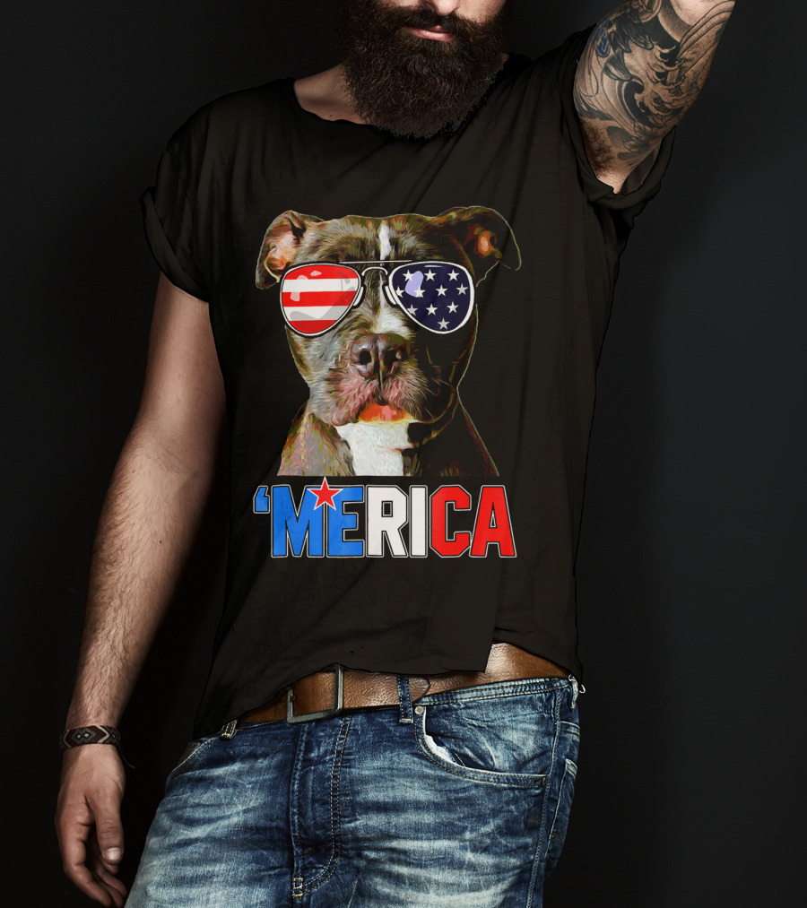 Pitbull 'Merica Memorial Day Patriotic USA Sunglasses T-Shirt
