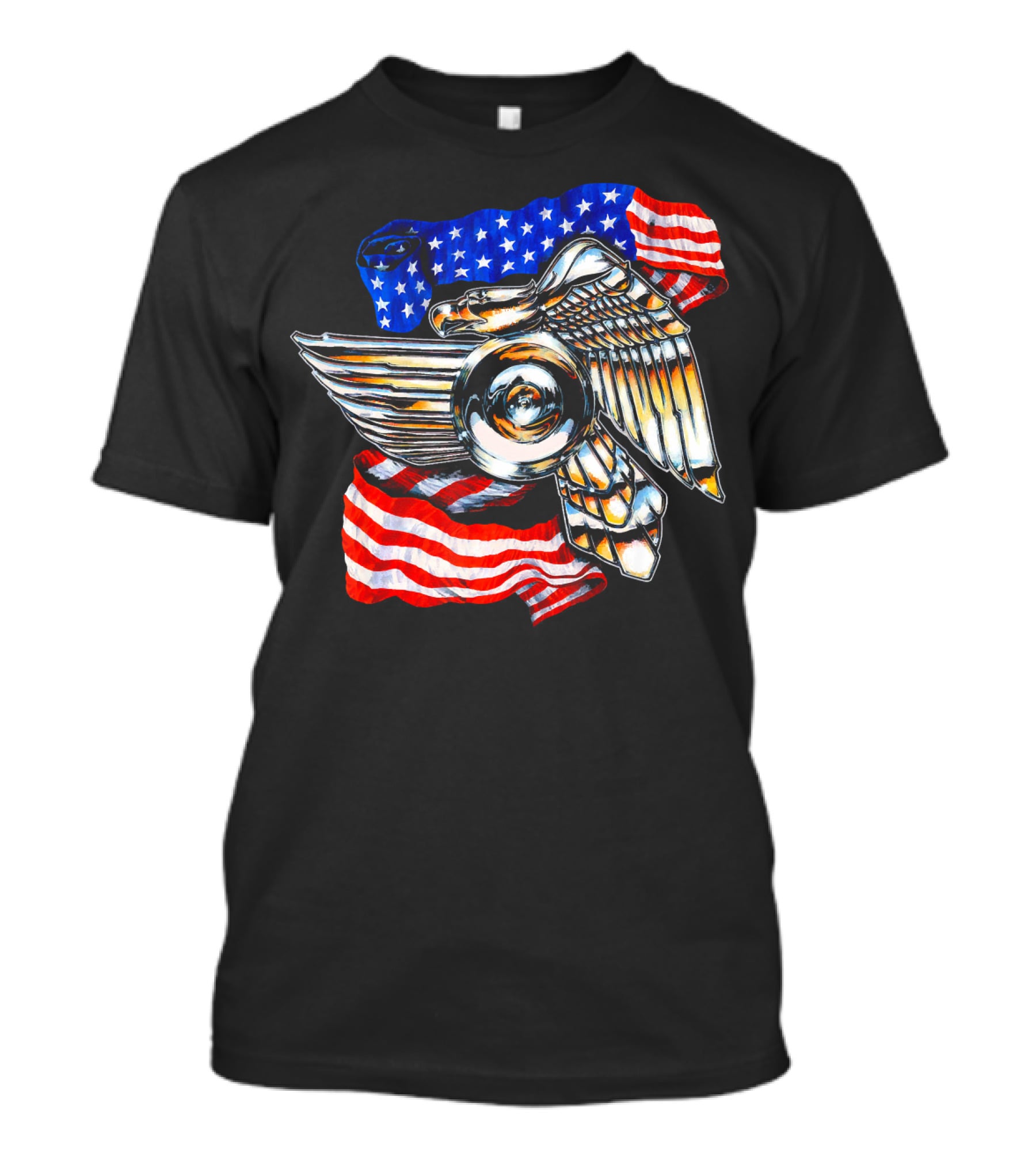 American Motorcycle Biker Eagle Emblem With Flag Wings T-Shirt