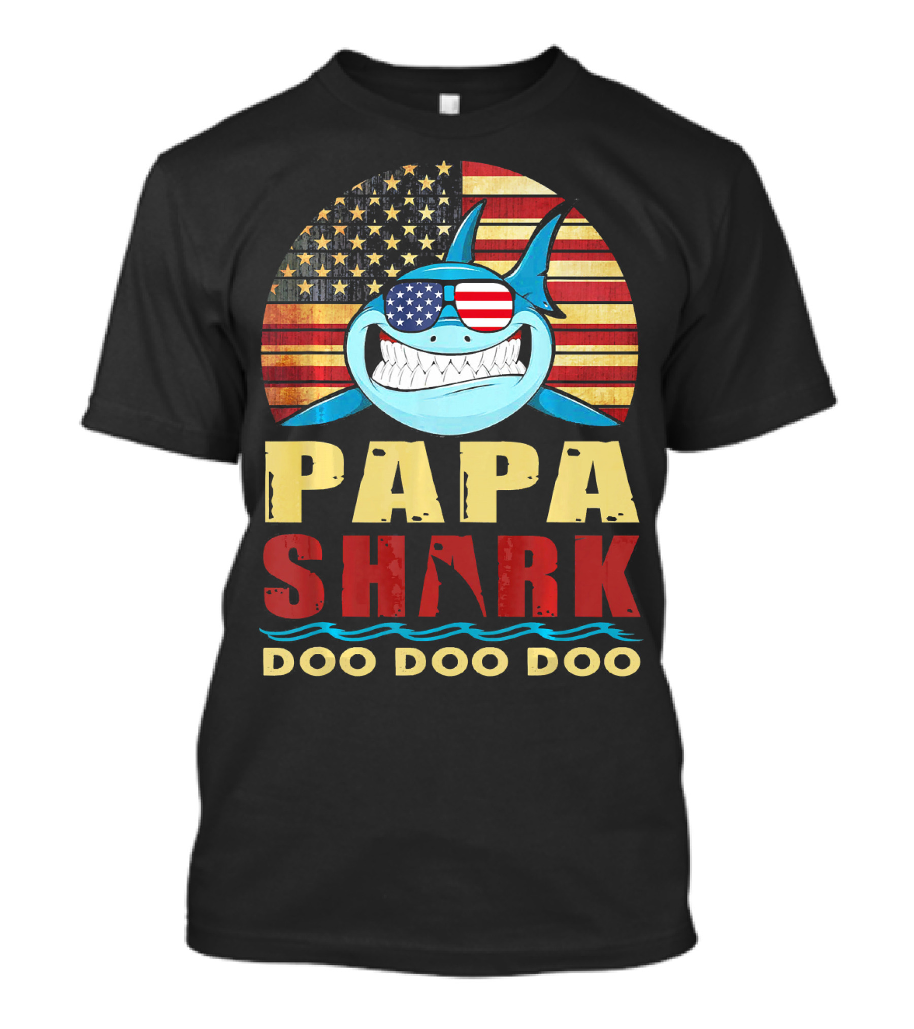 Papa Shark American Flag Doo Doo Doo T-Shirt