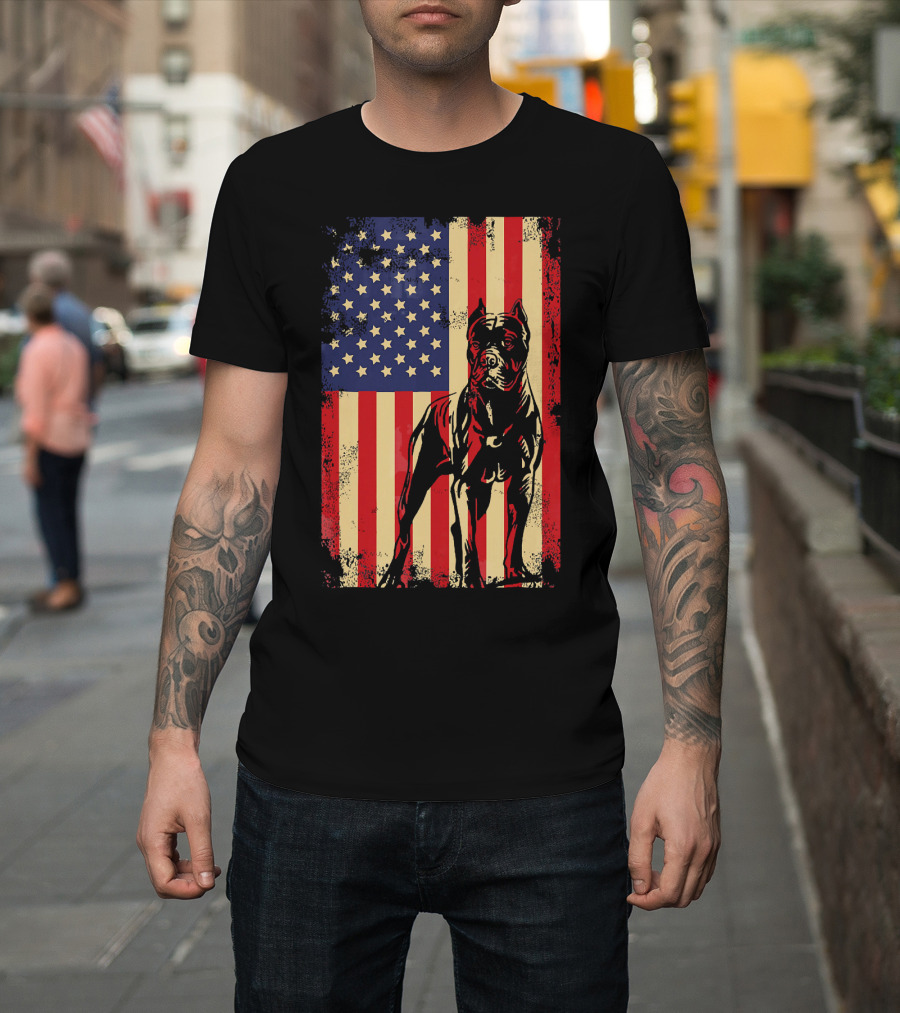 Cane Corso With American Flag Background T-Shirt