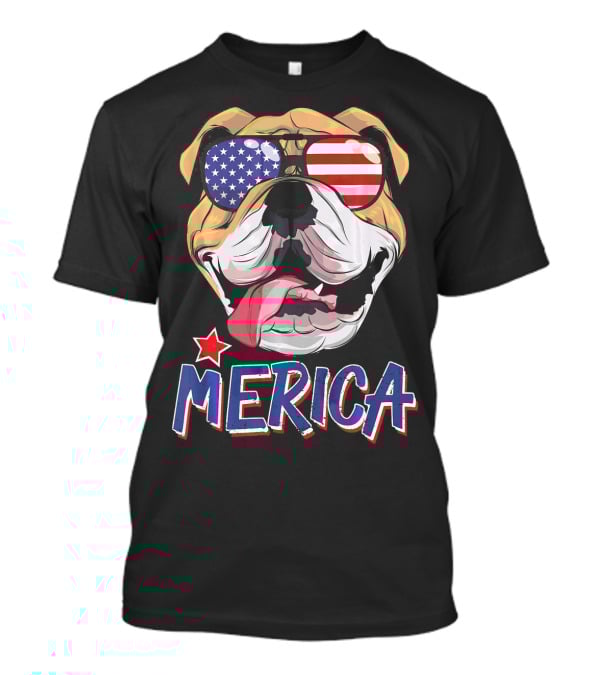 English Bulldog Merica Sunglasses Fourth Of July T-Shirt