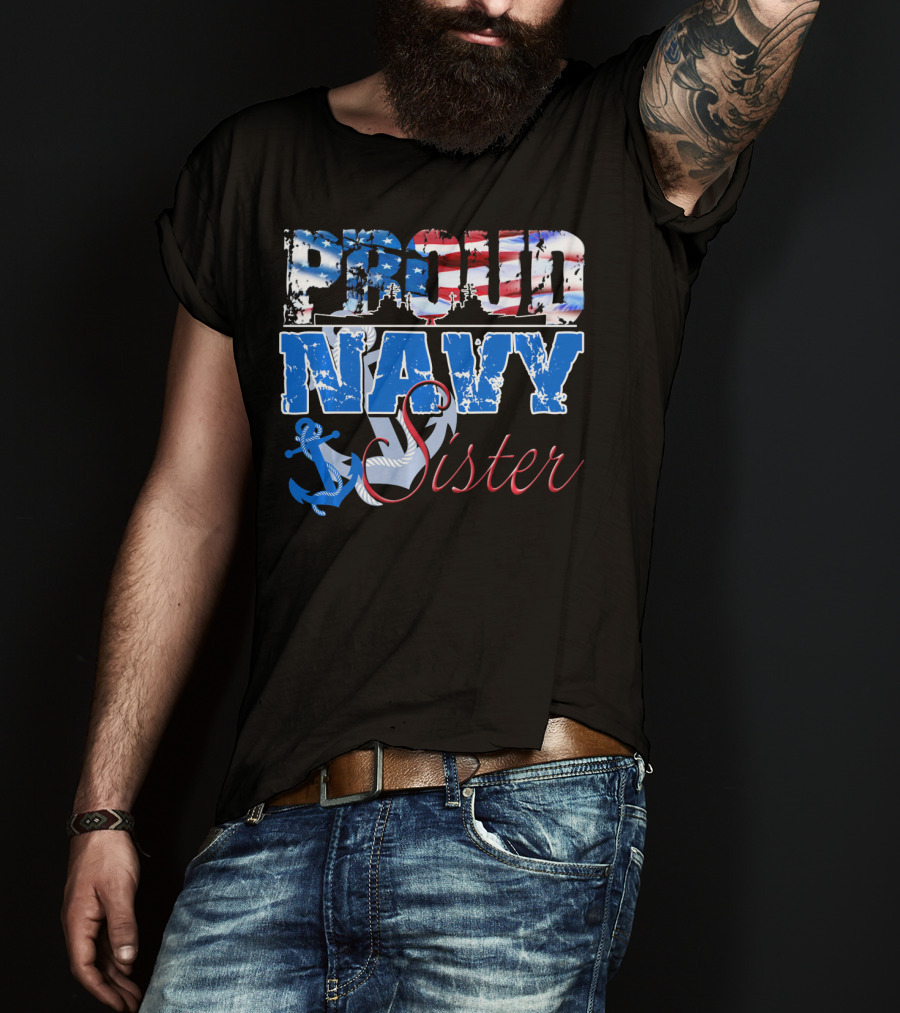 Proud Navy Sister Patriotic Anchor And Flag T-Shirt