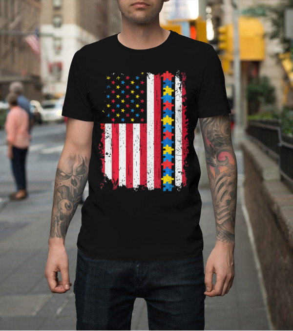 Shirt: Autism 4th of July Patriotic Puzzle American Flag T-Shirt Autism 4th of July Patriotic Puzzle American Flag T-Shirt