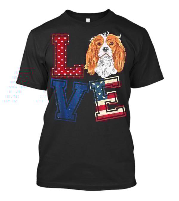 LOVE Cavalier King Charles Spaniel American Flag Face T-Shirt