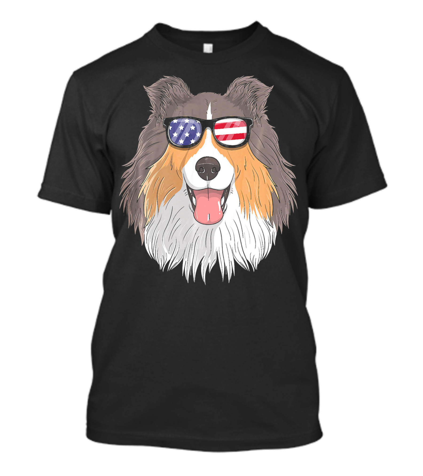 Shetland Sheepdog Patriotic Sheltie With American Flag Sunglasses T-Shirt