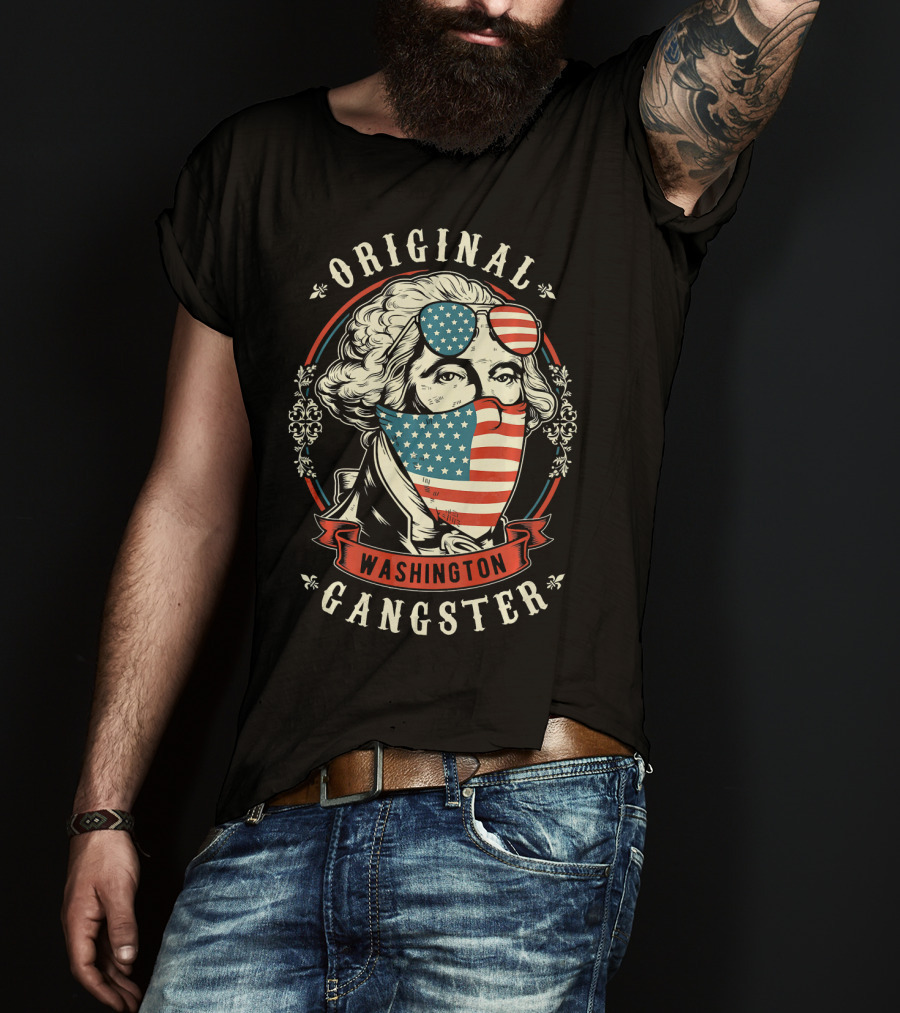 Original Gangster Washington American Flag Bandana Sunglasses T-Shirt