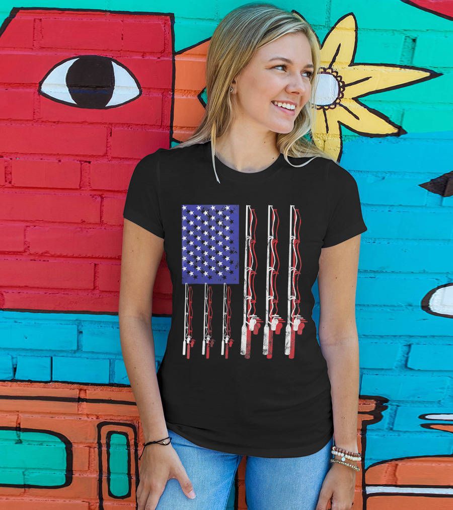 Humorous Patriotic Dad Fishing Rod American Flag Stars Stripes Edition T-Shirt
