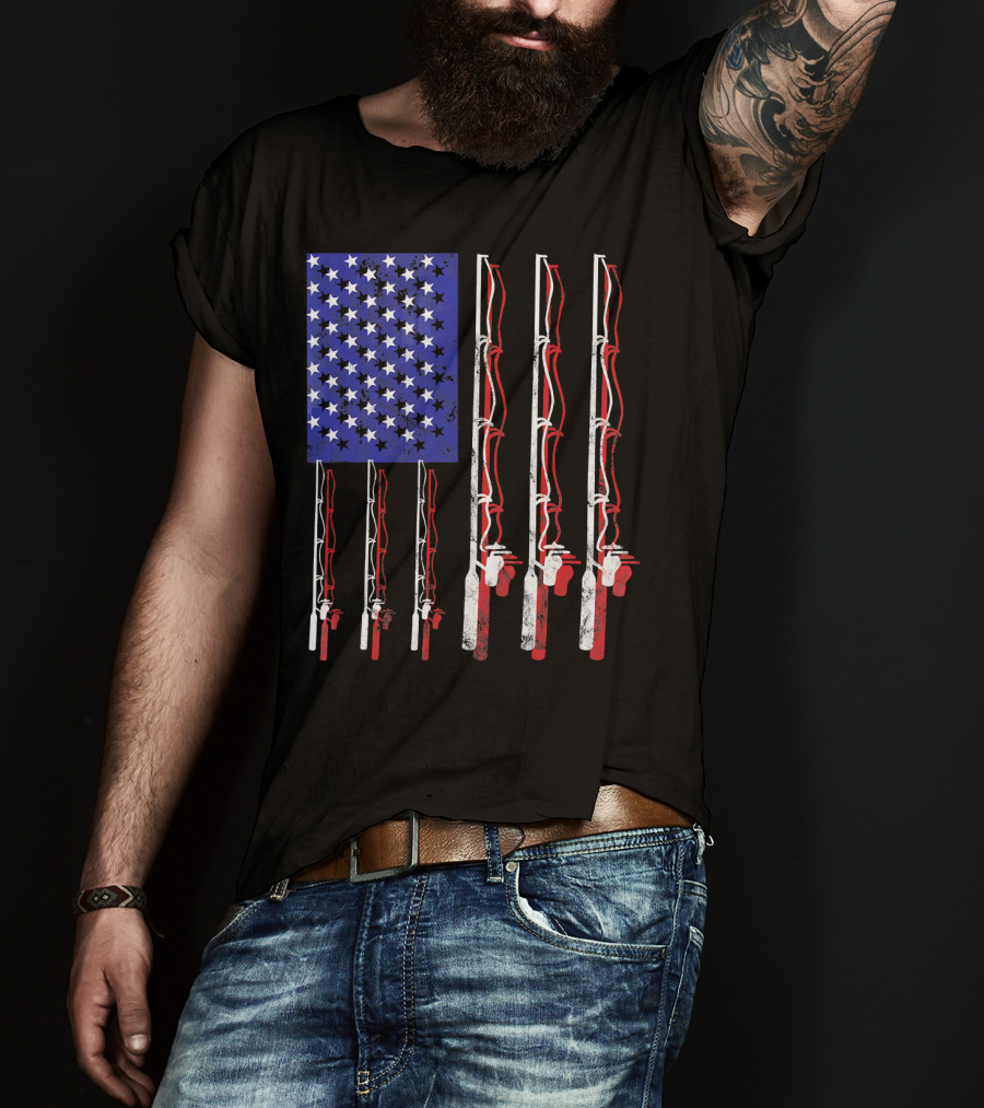 Humorous Patriotic Dad Fishing Rod American Flag Stars Stripes Edition T-Shirt