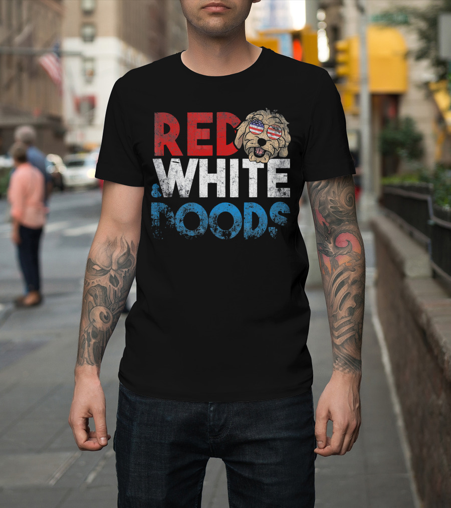 Red White Doods Funny Goldendoodle American Flag T-Shirt