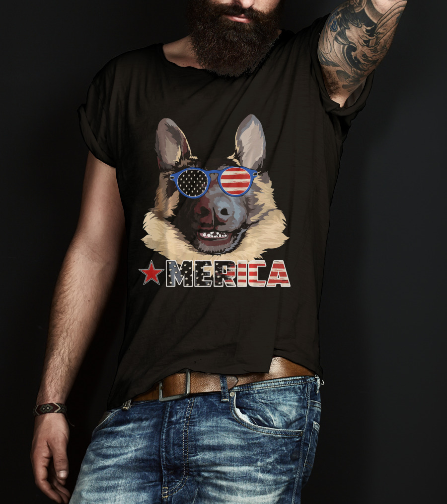 MERICA German Shepherd US Flag Sunglasses T-Shirt