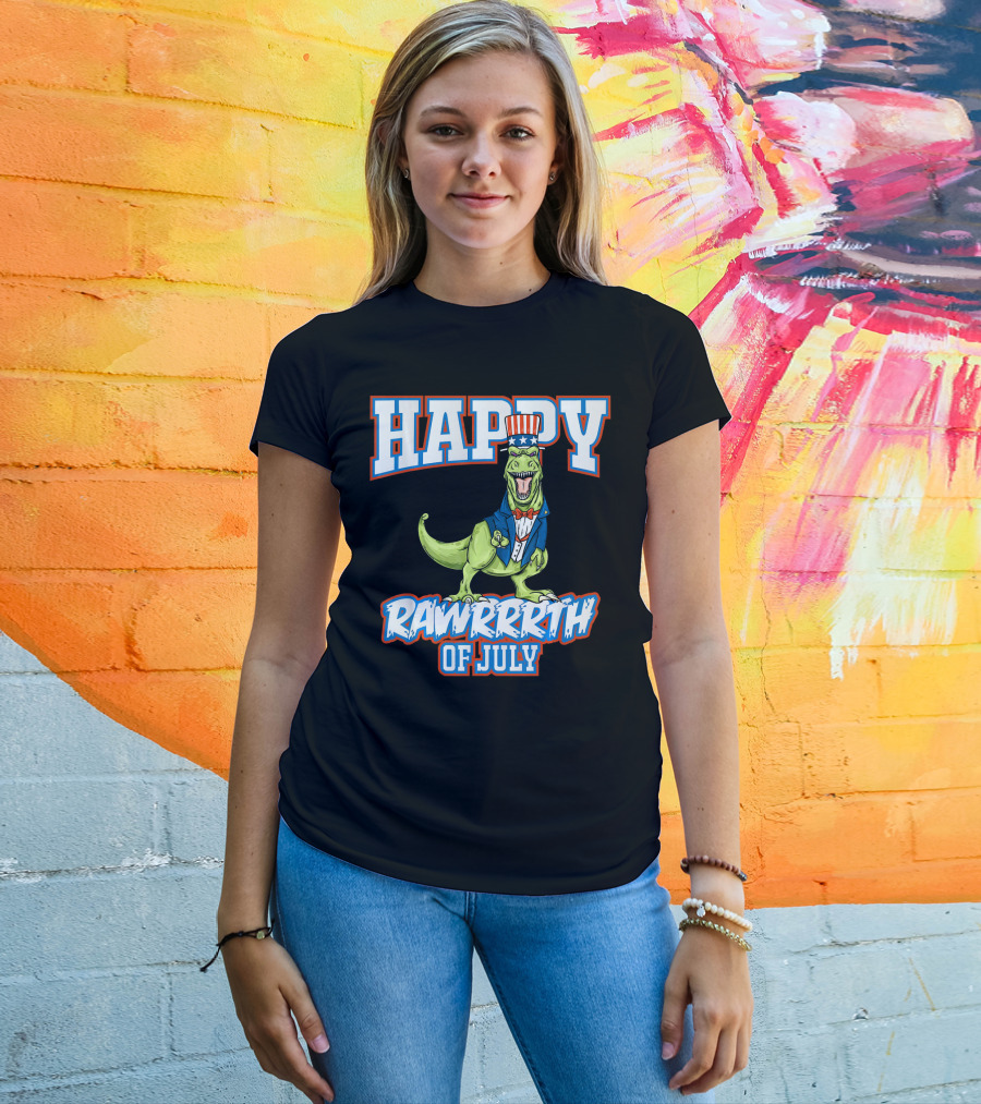 Happy Rawrrrth Of July T Rex Dinosaur Uncle T-Shirt