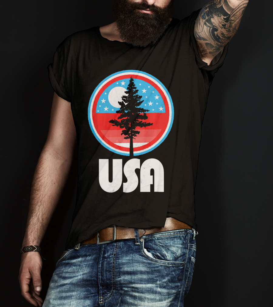 USA Vintage Patriotic Tree Moon Stars T-Shirt