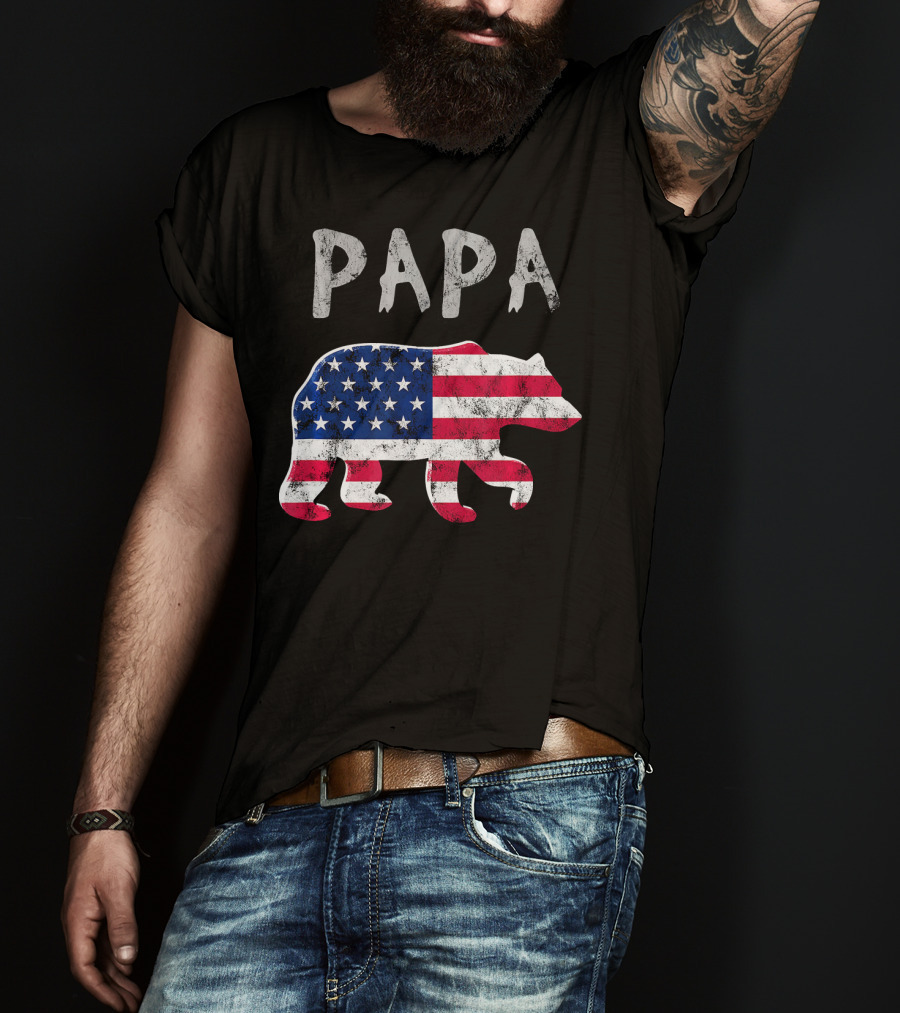 PAPA Bear USA Flag Patriotic Family T-Shirt