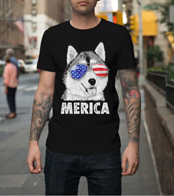 Shirt: Siberian Husky Merica with 4th of July American Flag Sunglasses T-Shirt Siberian Husky Merica with 4th of July American Flag Sunglasses T-Shirt