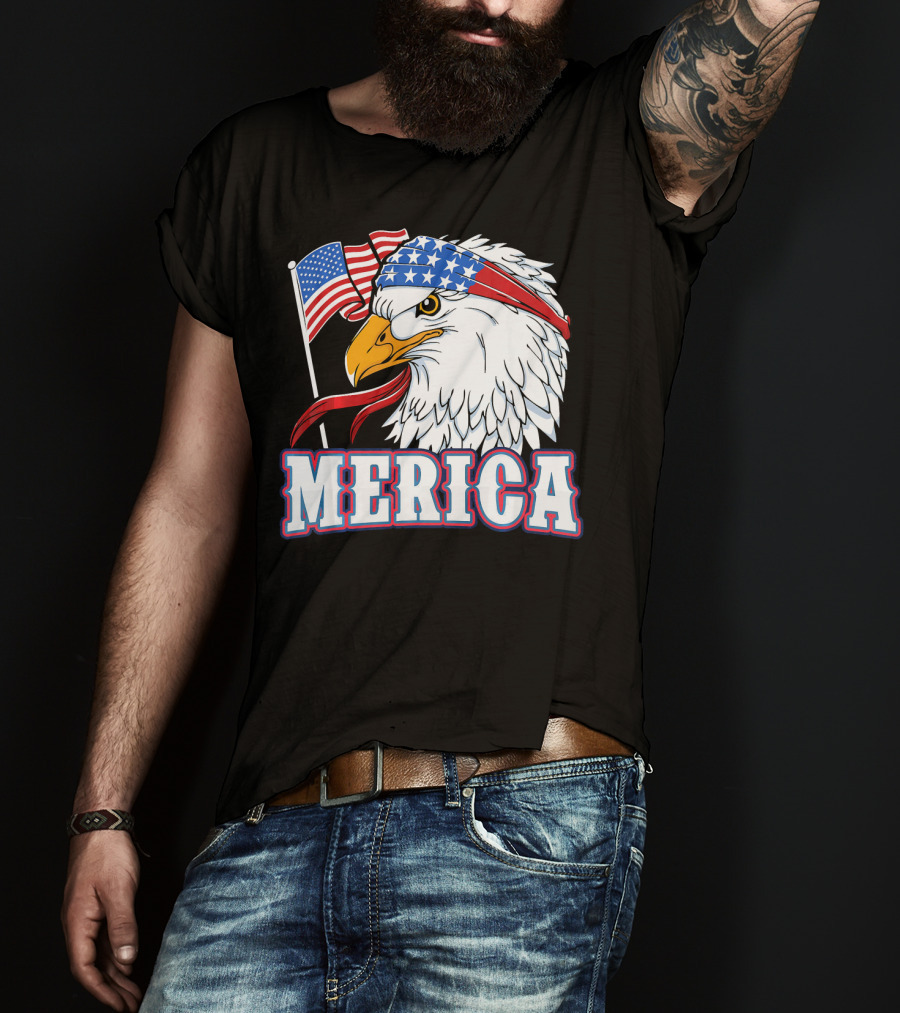 Merica Patriotic Bald Eagle American Flag Bandana USA Independence Day T-Shirt