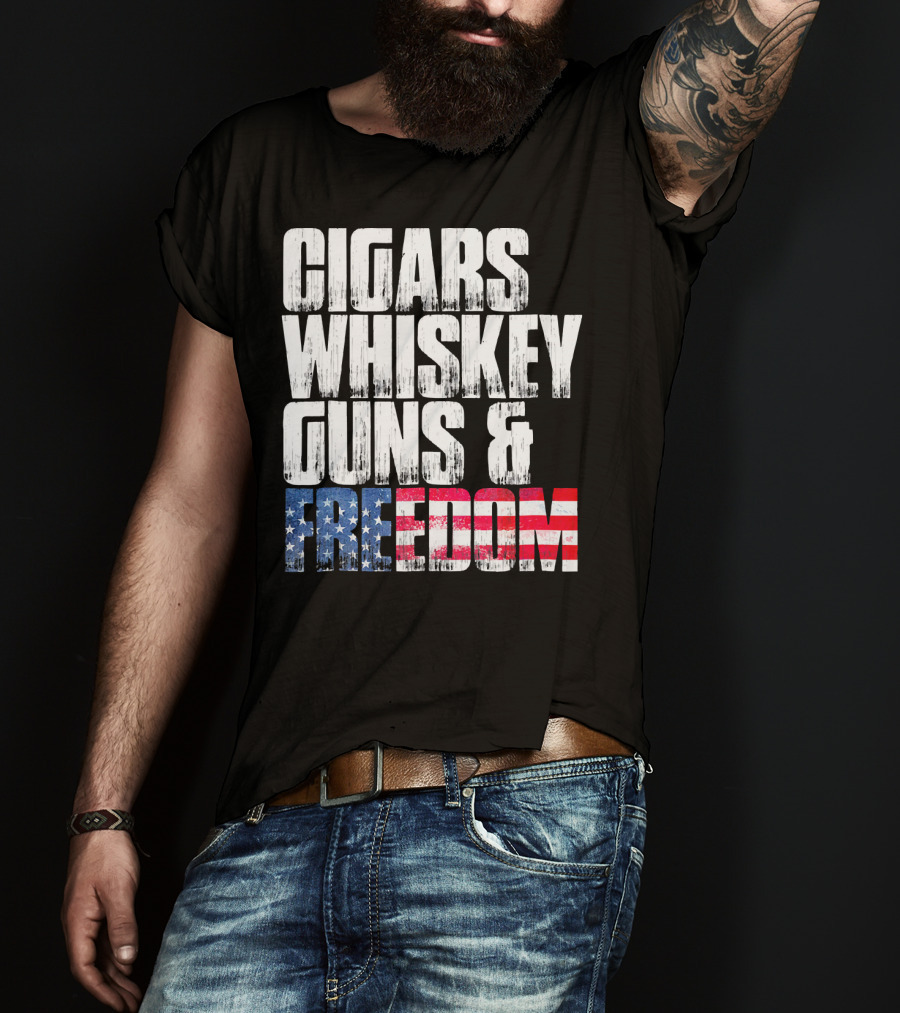 Cigars Whiskey Guns And Freedom USA Patriot T-Shirt