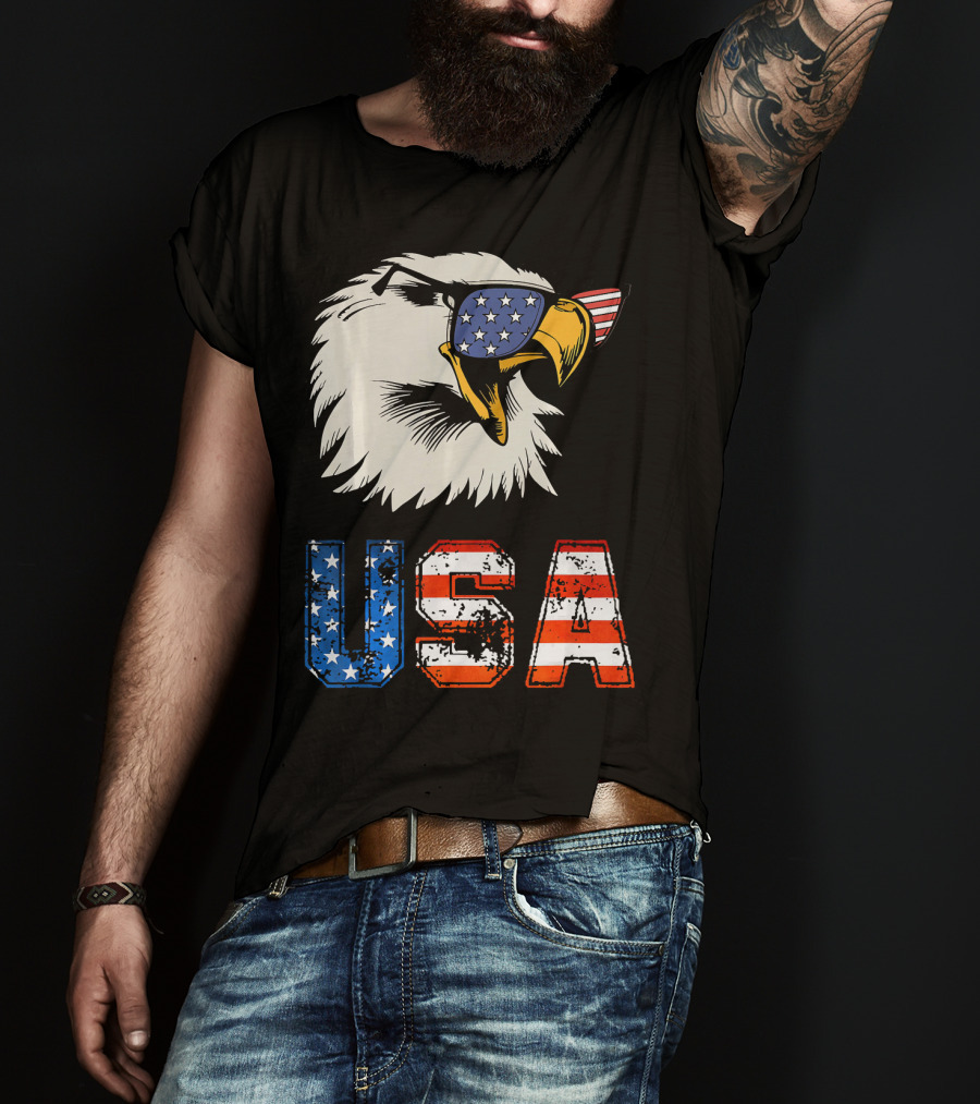 USA Patriotic Eagle American Eagle Flag Sunglasses T-Shirt