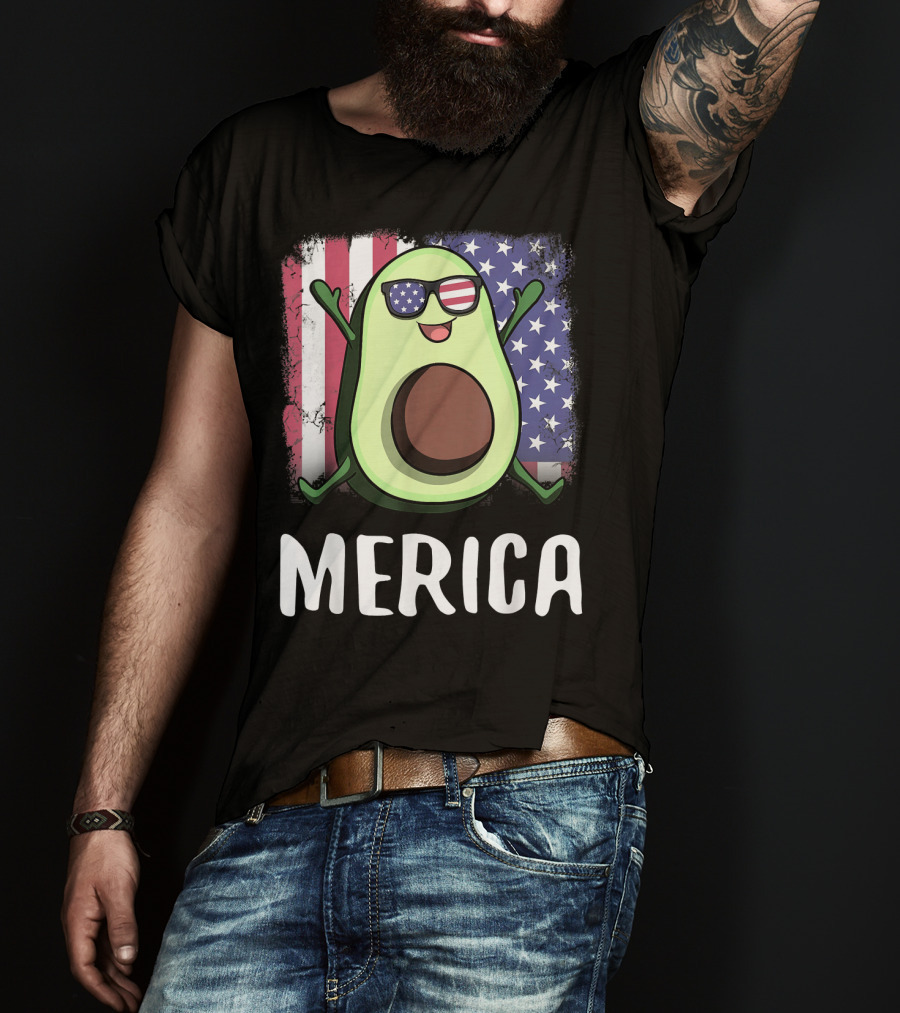 MERICA Avocado USA American Flag T-Shirt