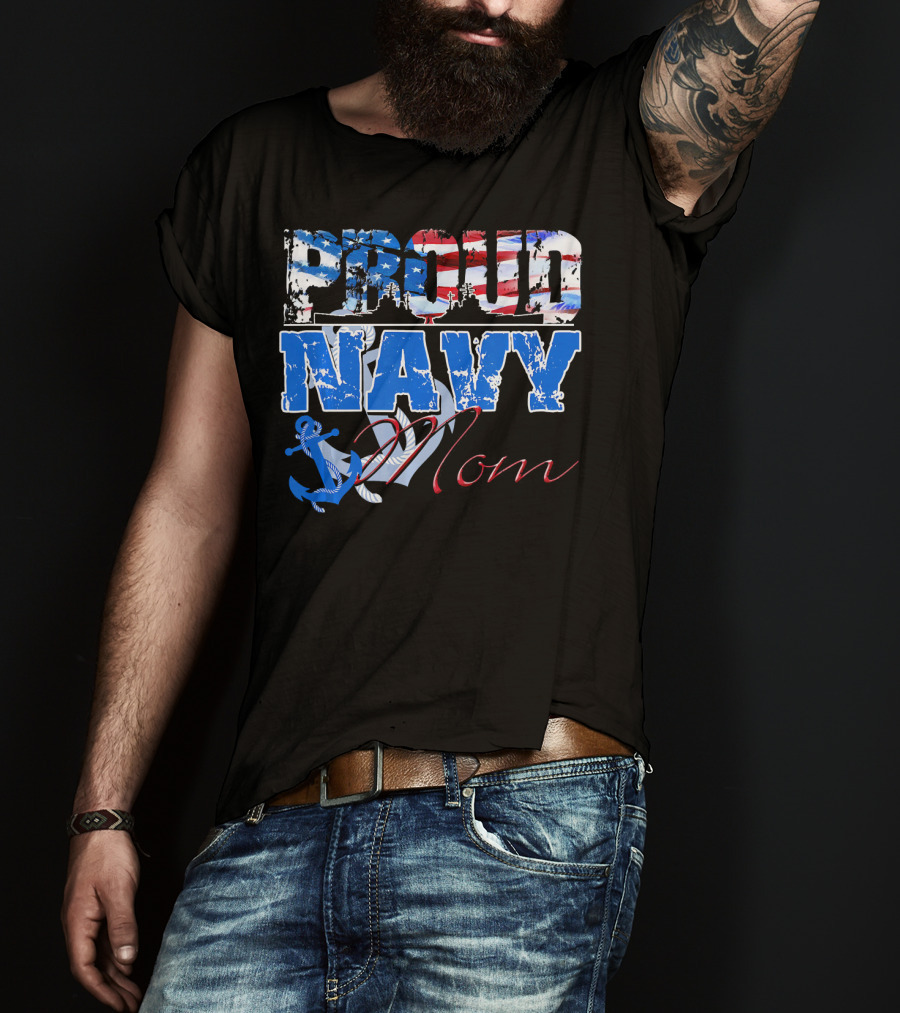 Proud Navy Mom Patriotic Sailor Anchor Graphics T-Shirt
