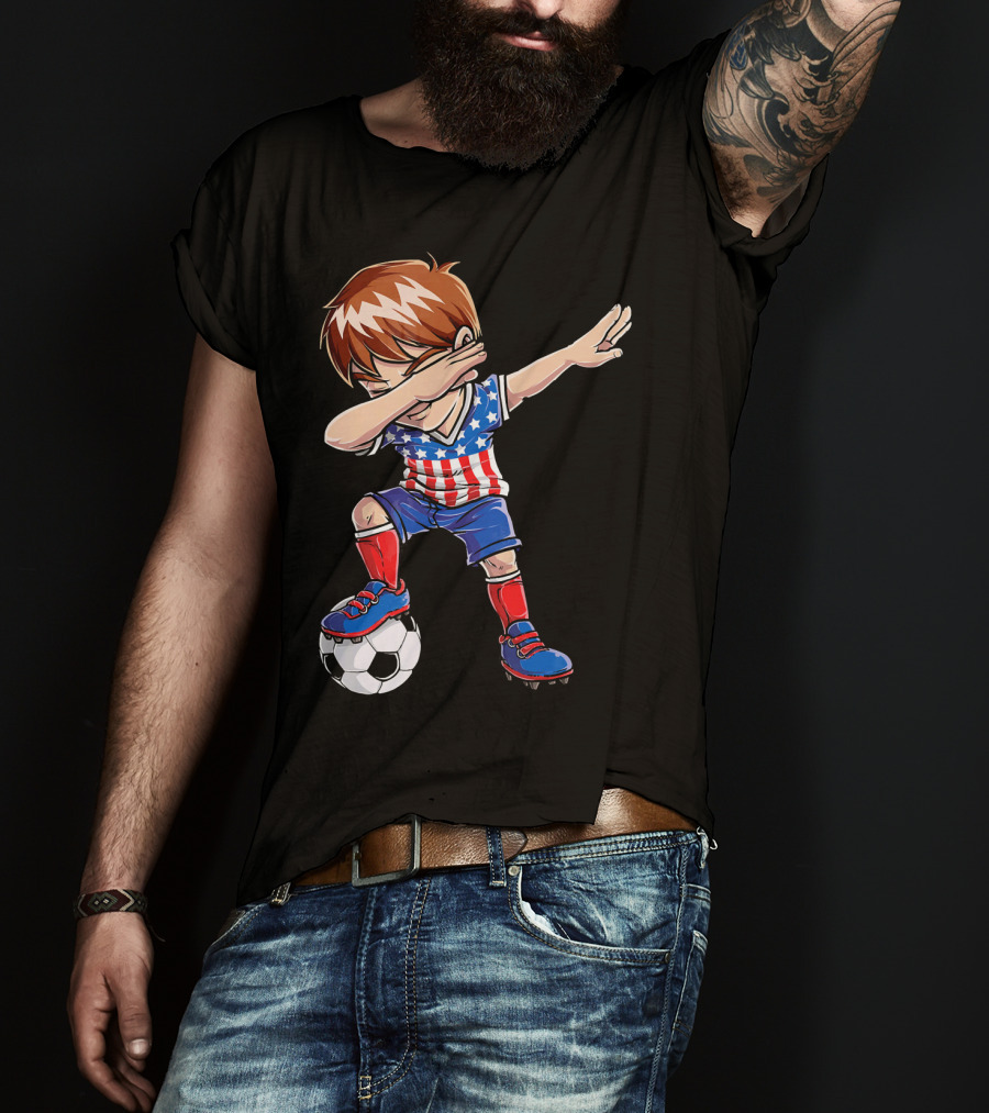Dabbing Soccer Boy With American Flag Jersey T-Shirt