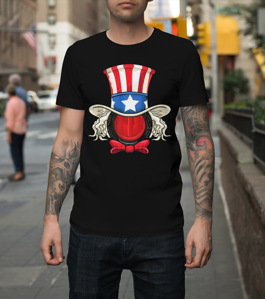 American Flag Curling Stone Uncle Sam Hat Patriotic T-Shirt